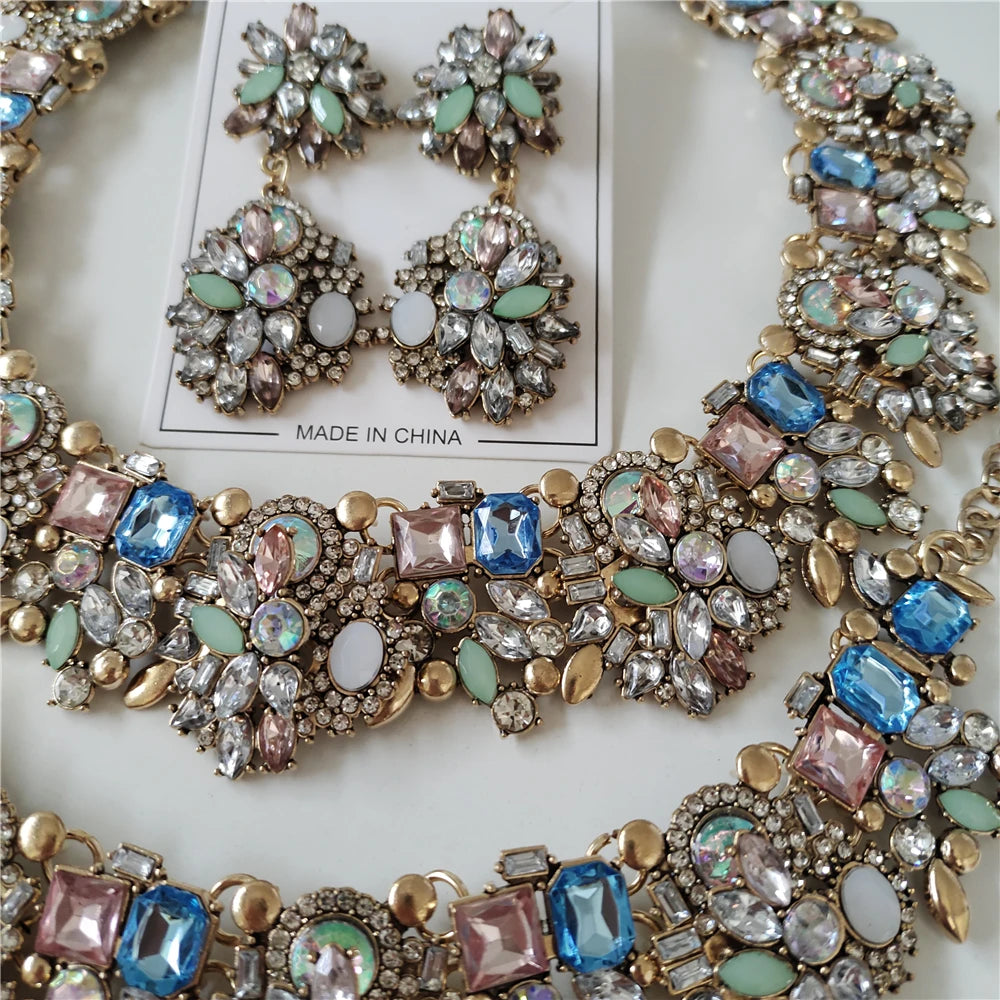 Crystal Rhinestone Jewelry Sets Necklace Bracelets & Earrings Set Wedding Bridal Jewelry