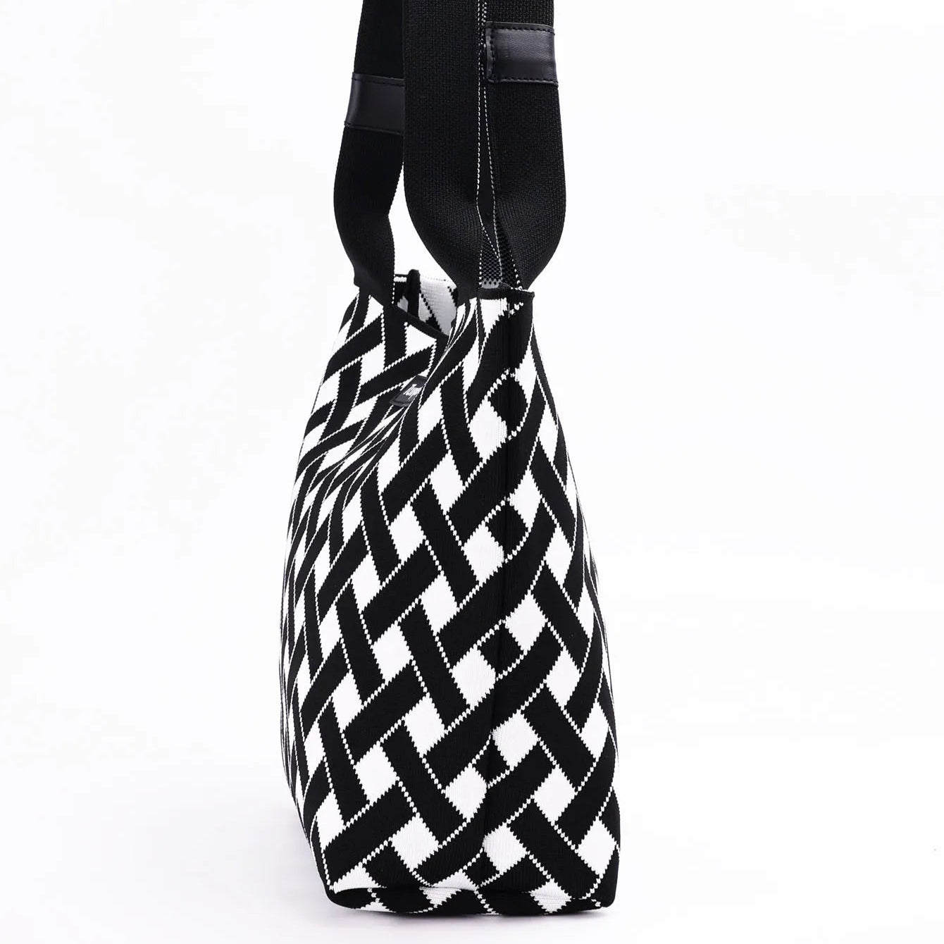 Ladies' classic tote bag, casual black and white handbag