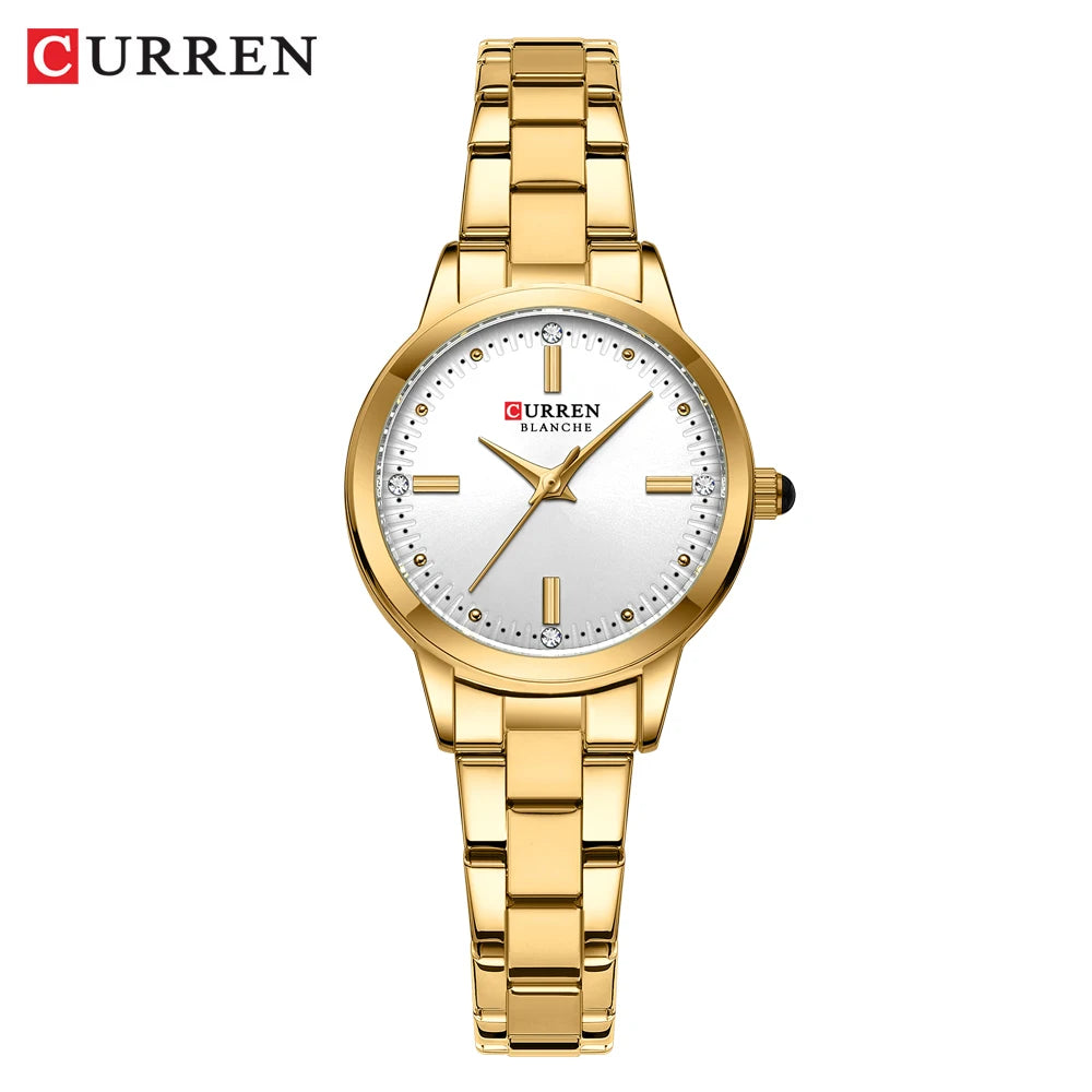Women Watches CURREN Round Dial Quartz Watches with Stainless Steel Bracelet Wristwatches