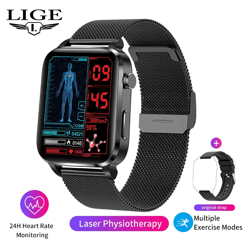 Lige Men Smart Watch Laser Treatment Health Heart Rate Blood Pressure Waterproof Sport Watch Body Temperature