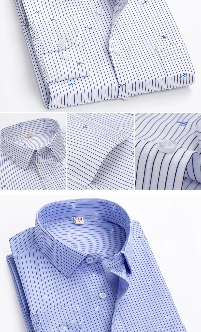 Men's Shirt Long Sleeve Striped Dress Shirt Regular Formal Business Social Button-up Easy Care Luxury Shirts