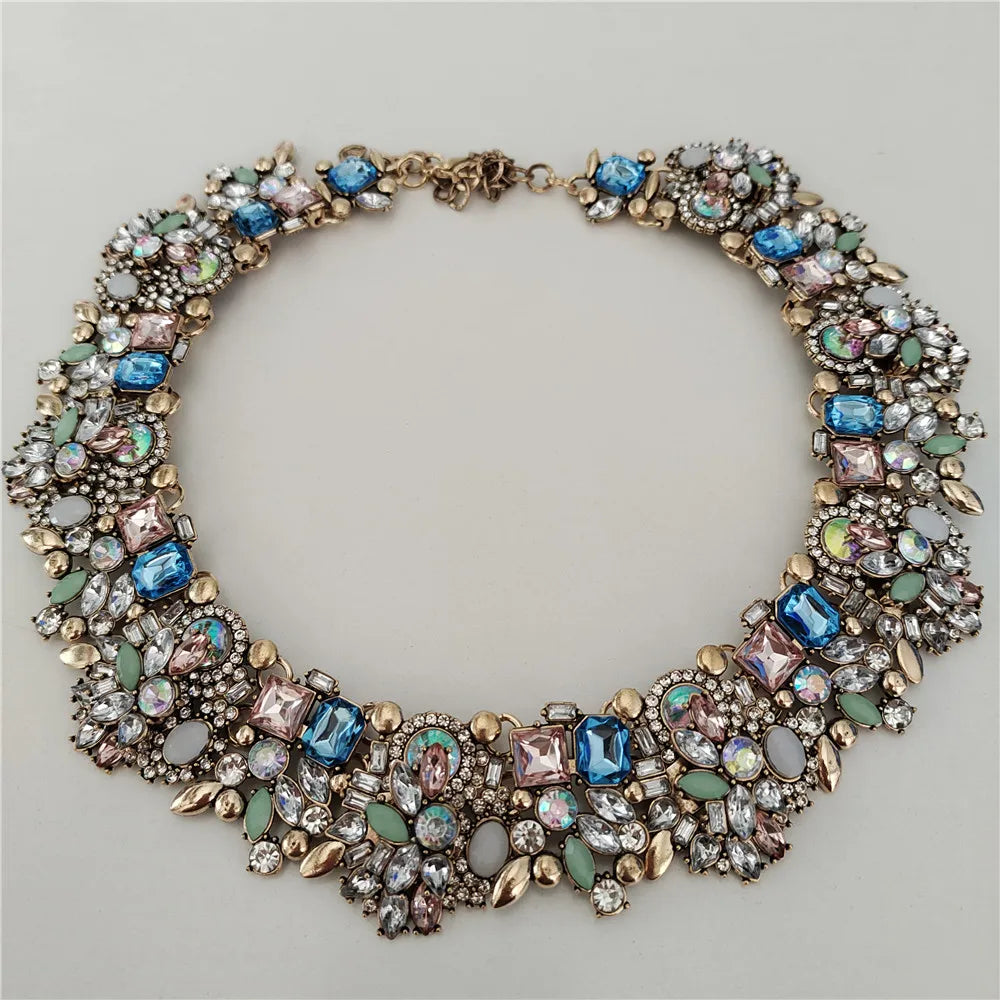 Crystal Rhinestones Necklace Earrings Bridal Jewelry Sets Big Choker Necklace
