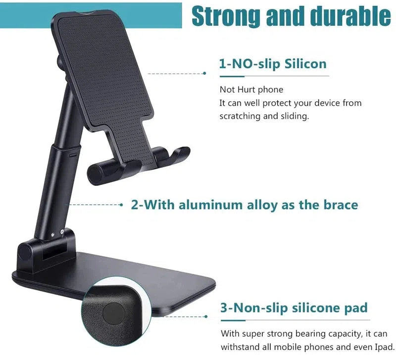 Phone Stand, Desktop Tablet Holder, Foldable, Extend Desk Mobile Phone Support