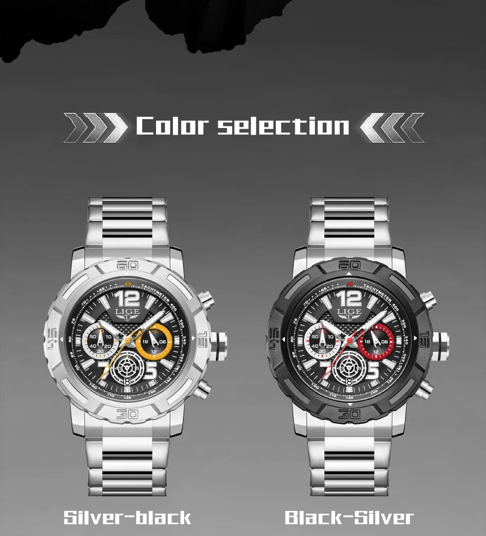 LIGE Men Watches with Date Militaries Fashion Watches For Men Waterproof Quartz Chronograph Sport Full Steel with Date