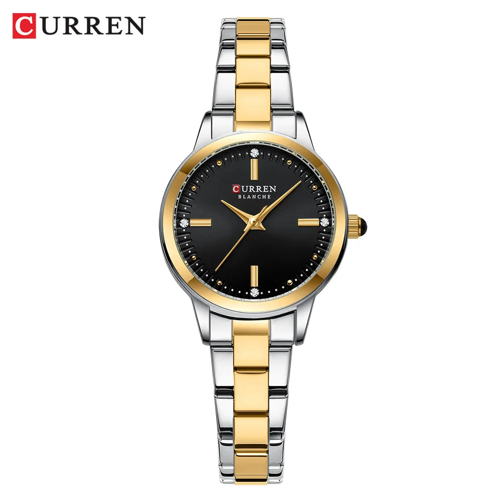 Women Watches CURREN Round Dial Quartz Watches with Stainless Steel Bracelet Wristwatches