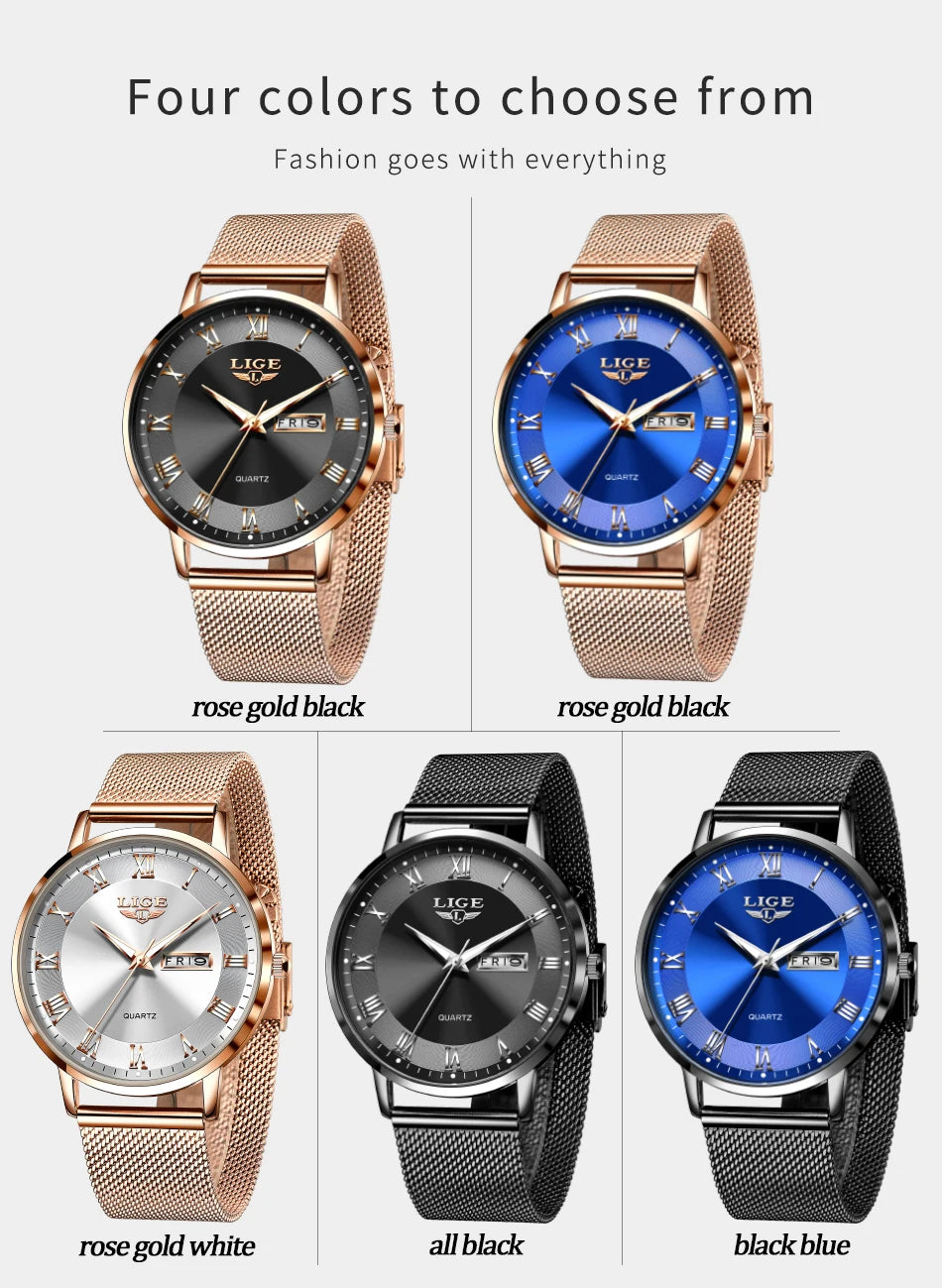 LIGE Watch for Women Luxury Creative Steel Women's Bracelet Watches Female Waterproof