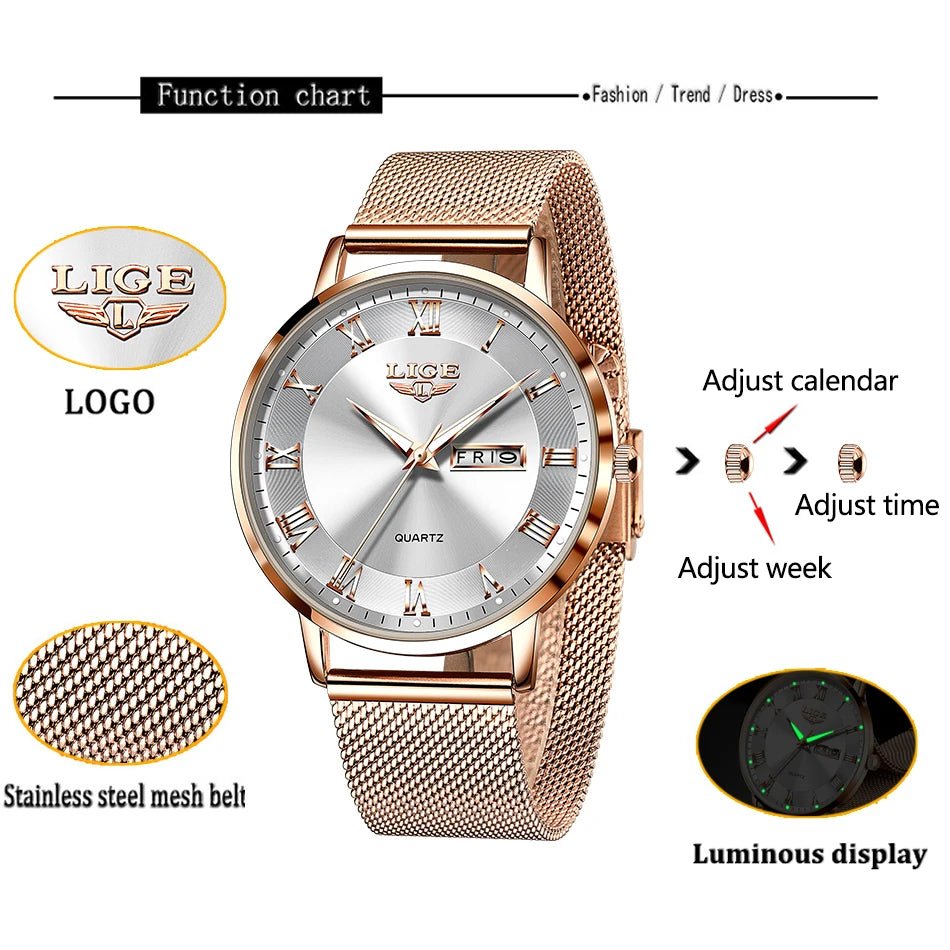 LIGE Watch for Women Luxury Creative Steel Women's Bracelet Watches Female Waterproof