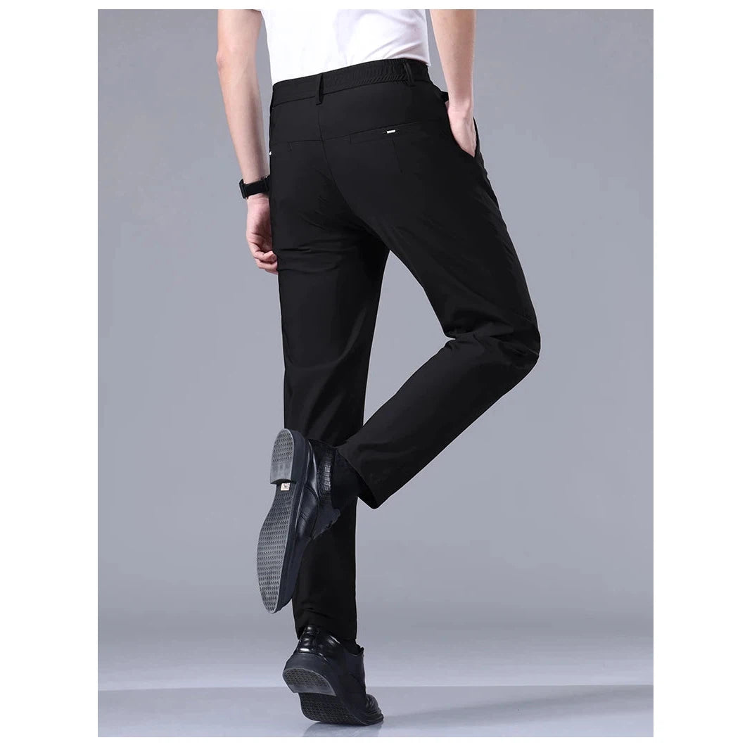 Men's Pants High Elastic Ultra-thin Casual Business Straight Slim Trousers Breathable Classic Black Gray Male Brand Pant