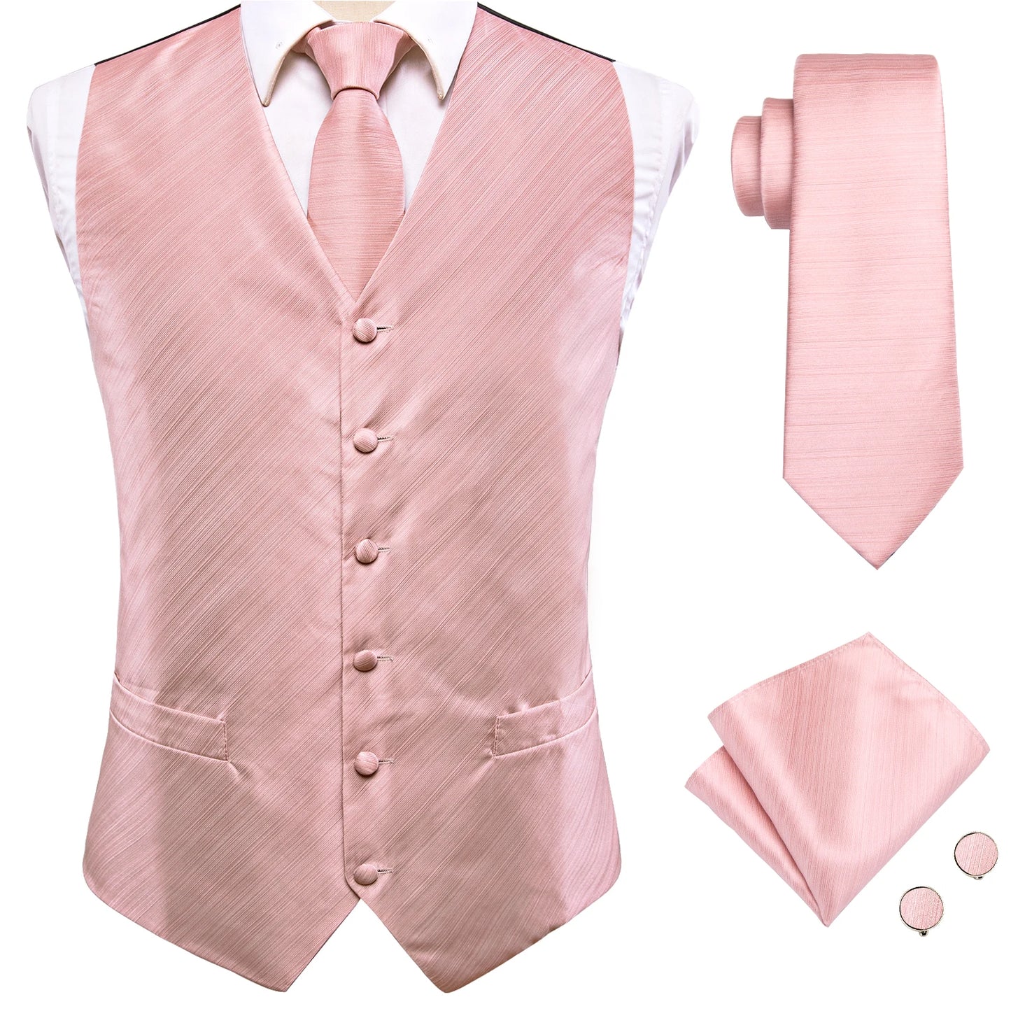 Men Suit Vests Hi-Tie Silk 4PC Woven Floral Black Waistcoat Tie Pocket Square Cufflink Business Wedding Dress Waist Jacket