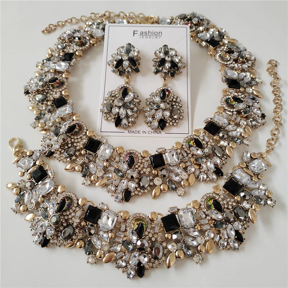 Crystal Rhinestone Jewelry Sets Necklace Bracelets & Earrings Set Wedding Bridal Jewelry