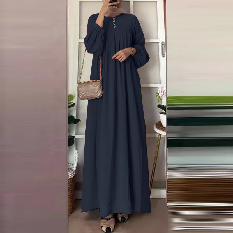 Abaya, Long Dress, Maxi for Muslim Women ZANZEA Vintage Autumn Sundress Fashion Long Lantern Sleeve Solid Maxi Dress Robe