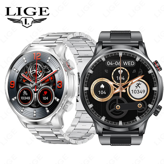 LIGE Smart Watch Large Screen Bluetooth Calling Health Monitoring 500mAh Large Battery AI Voice Men Smartwatch