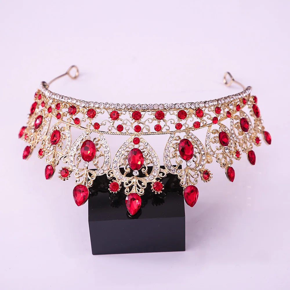 KMVEXO Vintage Baroque Fairy Crowns Bridle Crown Geometric Crystal Elf Tiaras for Women Wedding Costume