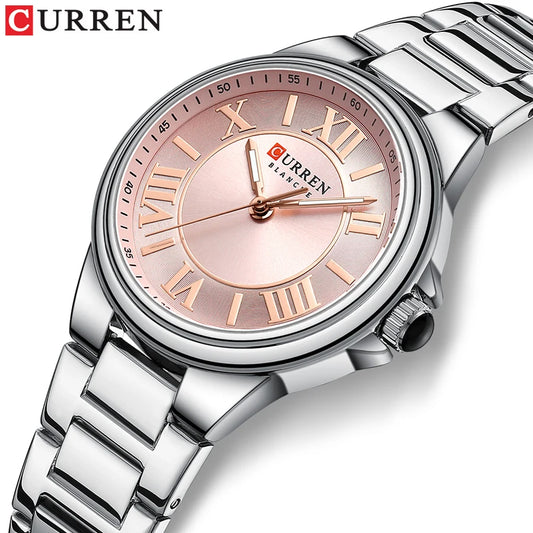 Women Watch CURREN Wristwatches Thin Quartz Watch with Luminous Hands Stainless Steel Bracelet