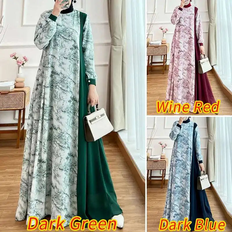 Women Spring Patchwork Maxi Dress ZANZEA Floral Printed Muslim Abaya Robe Femme Long Sleeve Dubai Sundress Islamic Clothing 2024