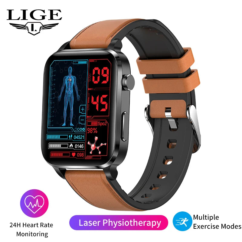 Lige Men Smart Watch Laser Treatment Health Heart Rate Blood Pressure Waterproof Sport Watch Body Temperature