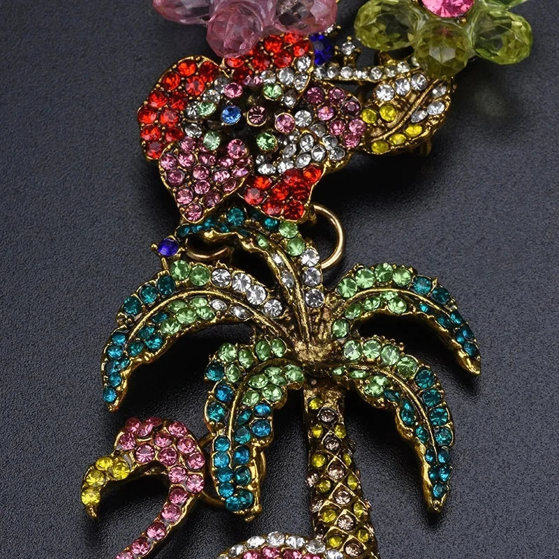 Necklace Colorful Crystal Rhinestone Flower Flamingo Necklace Choker Necklace