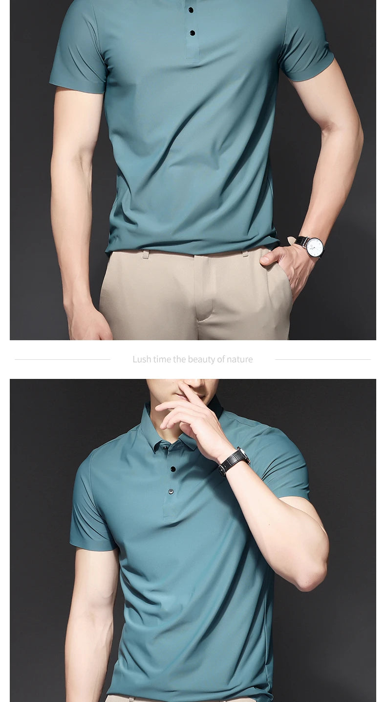 Men's Polo T-Shirt Summer Thin Breathable Stretch Casual Lapel Polo Shirt Male Brand Clothing