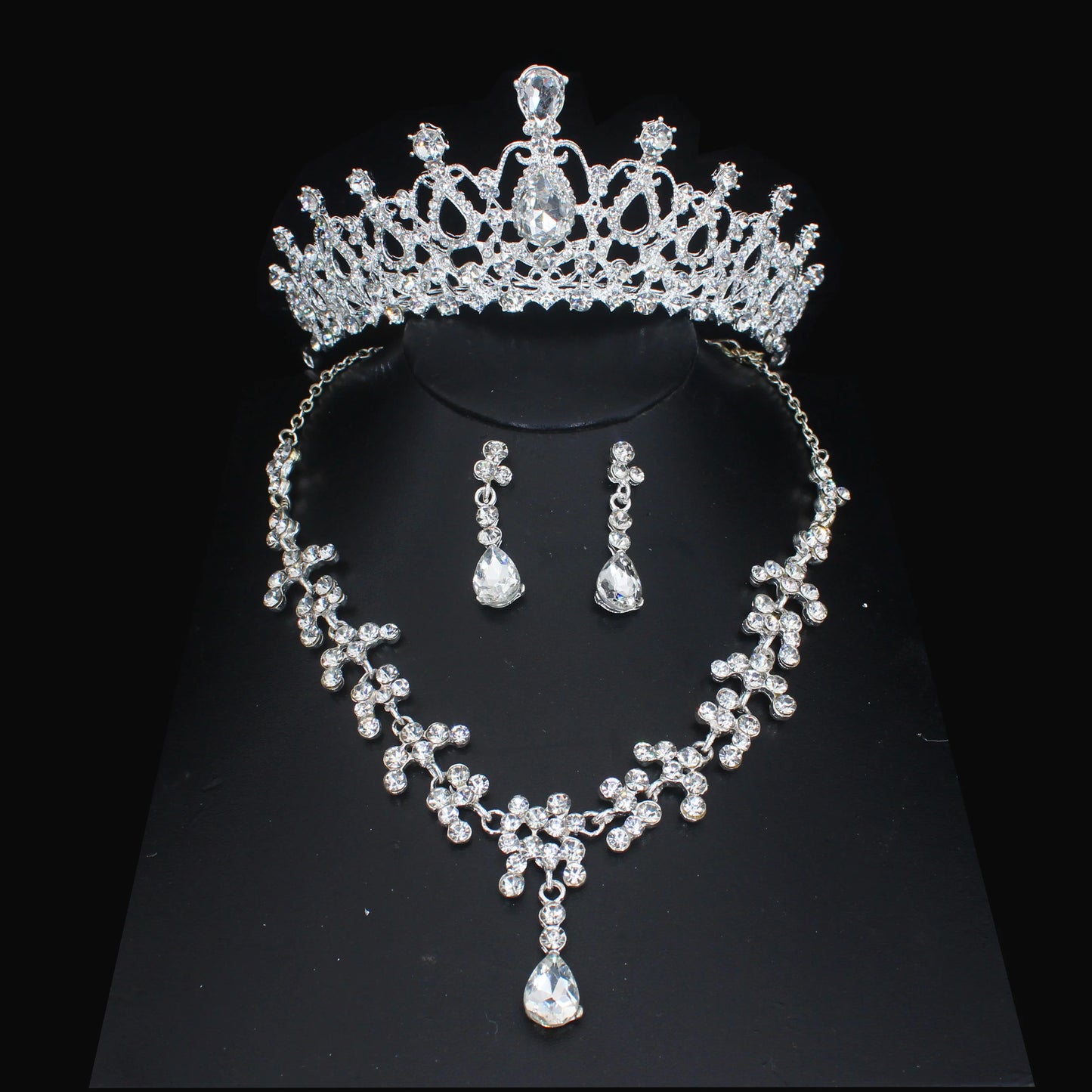 Crystal Wedding Bridal Jewelry Sets Women/Girl Gold Color Tiara/Crown Earrings Choker Necklace Bride Jewelry Set