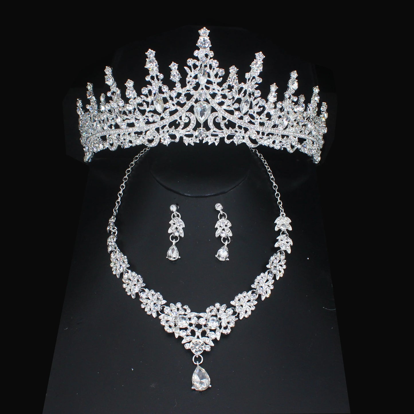 Crystal Wedding Bridal Jewelry Sets Women/Girl Gold Color Tiara/Crown Earrings Choker Necklace Bride Jewelry Set