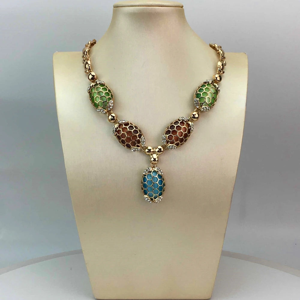 Gold-Plated Beads Necklace Earrings Bracelet Ring Sets Girls Birthday Gifts FHK17030