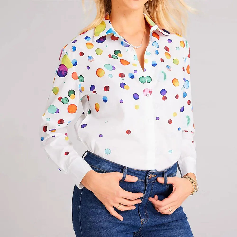 Women's Long Sleeve Shirt 3D Flower Printed Button Long Sleeve Tops Women's Blouse For Office Lady Clothing