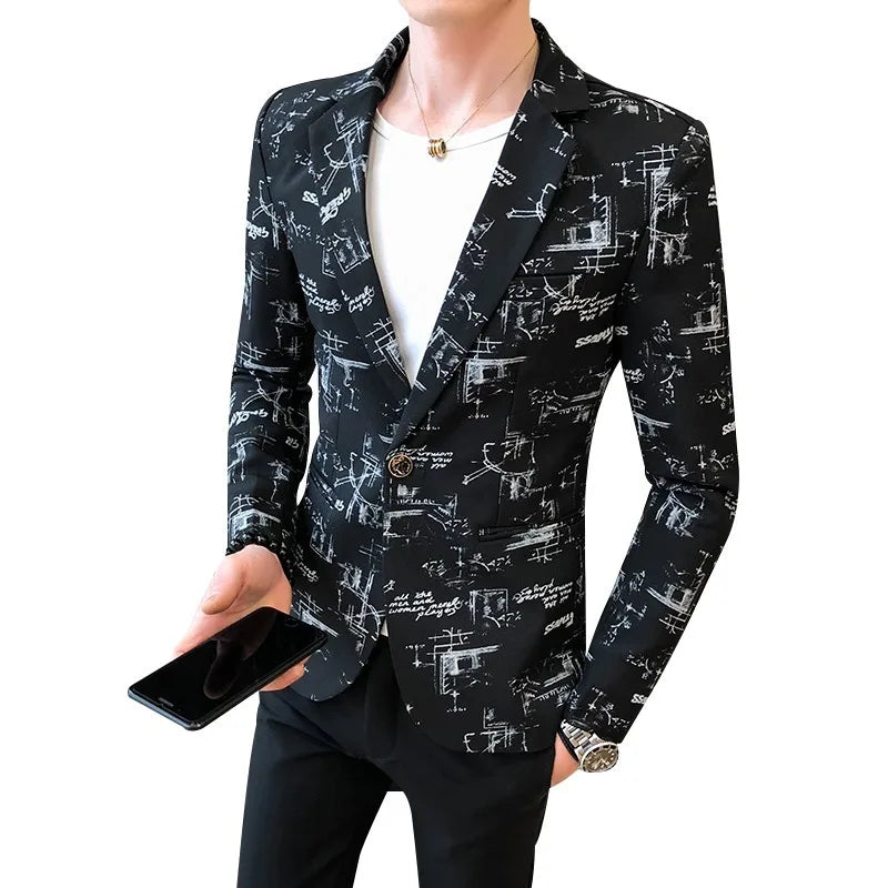 Men Blazer Spring Fashion High-quality Men Korean Version of The Printed Slim Formal Wedding Party Prom Suit Jacket