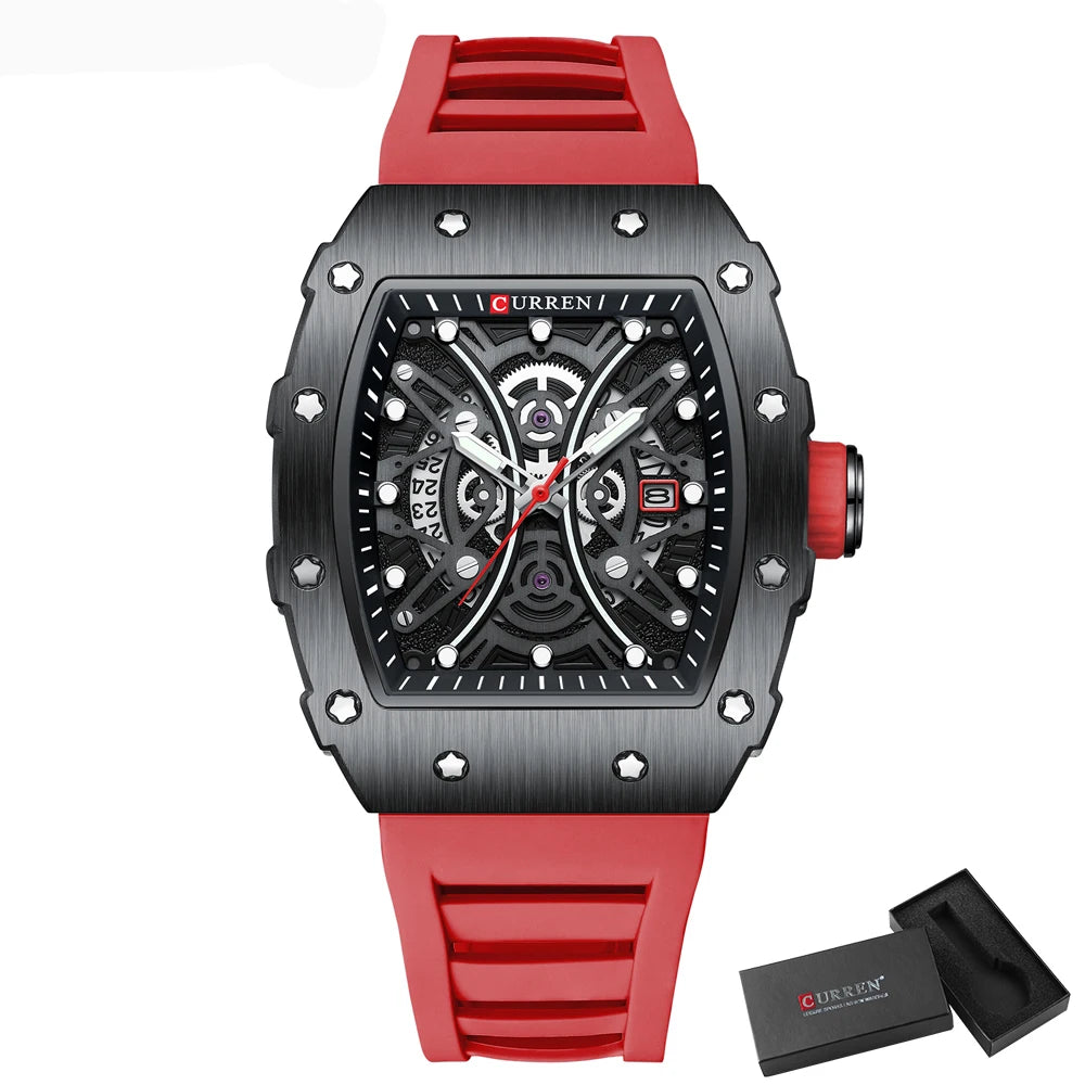 Men Quartz Watches CURREN 3D Stainless Steel Watches Waterproof Silicone Strap Wristwatch
