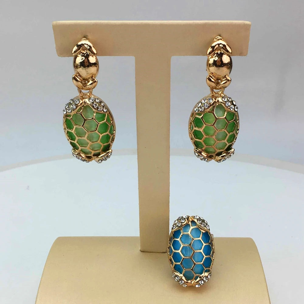 Gold-Plated Beads Necklace Earrings Bracelet Ring Sets Girls Birthday Gifts FHK17030