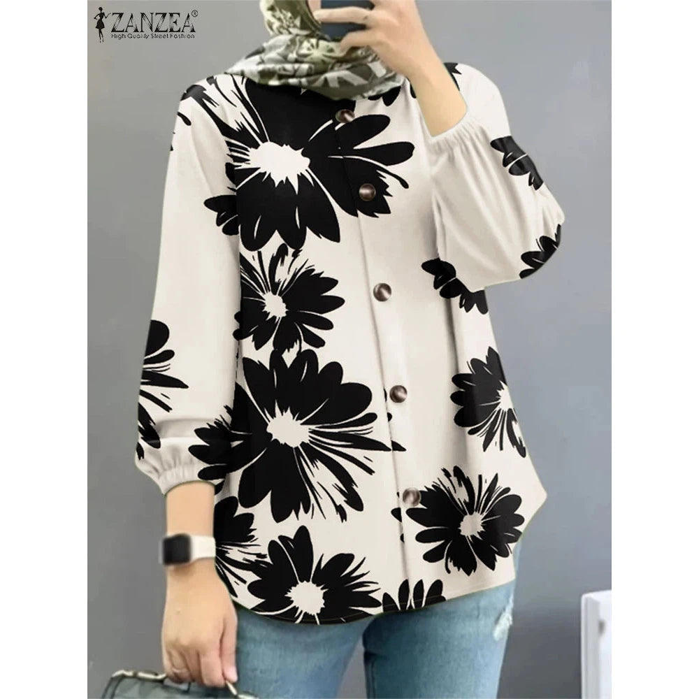 Women Blouse Autumn ZANZEA Fashion Long Sleeve Floral Printed Shirt Casual Tops Vintage