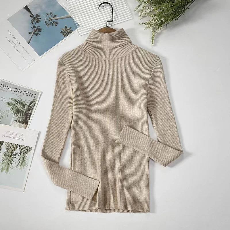 Women Pullover Knitted Sweater Half Turtleneck Jumper Sweater Autumn Winter Solid Slim Chic Streetwear Long Sleeve