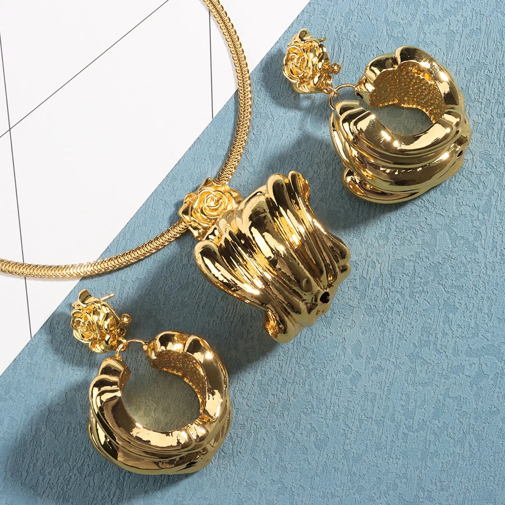 Golden or Silver Color Drop Earrings and Necklace Jewelry Set Pendant Jewelry Set