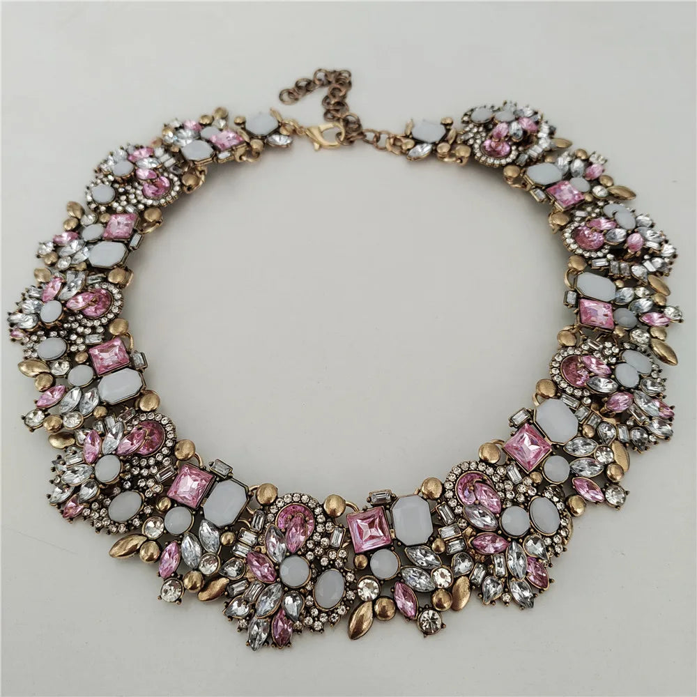 Crystal Rhinestones Necklace Earrings Bridal Jewelry Sets Big Choker Necklace