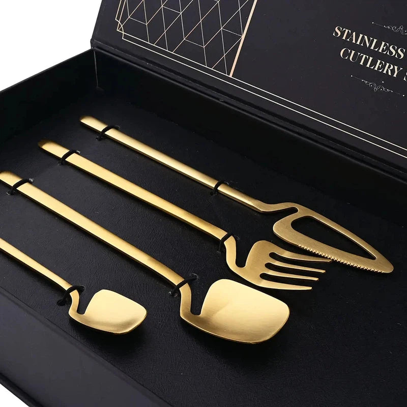 JANKNG 32pcs Rose Matte 304 Stainless Steel Cutlery Set in Black Gift Box