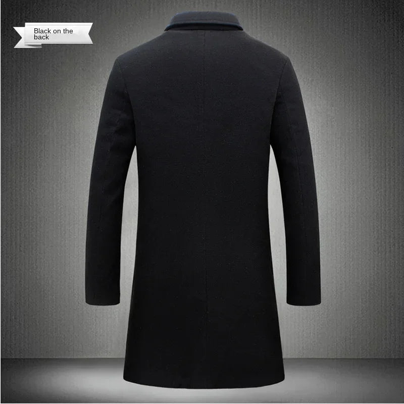 Long Cotton Coat New Wool Blend Jacket Spring Autumn Pure Color Casual Business Fashion Men's Clothing Slim Windbreaker