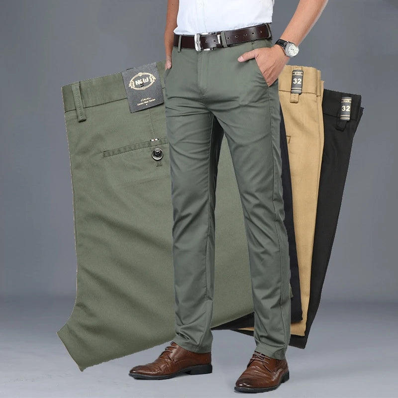 Men Pant Classic Casual Clothing Straight Business Green Black Khaki Trousers Comfortable Male Clothing