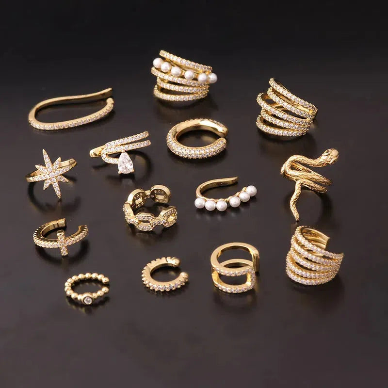 1pc Golden Stainless Steel Pearl Earrings Fake Piercing Ear Clip Cuffs Ring Artificial Jewelry