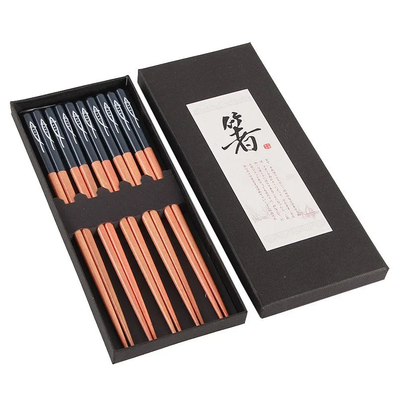 5 Pair Non-slip Wooden Chopsticks Set in Gift Box