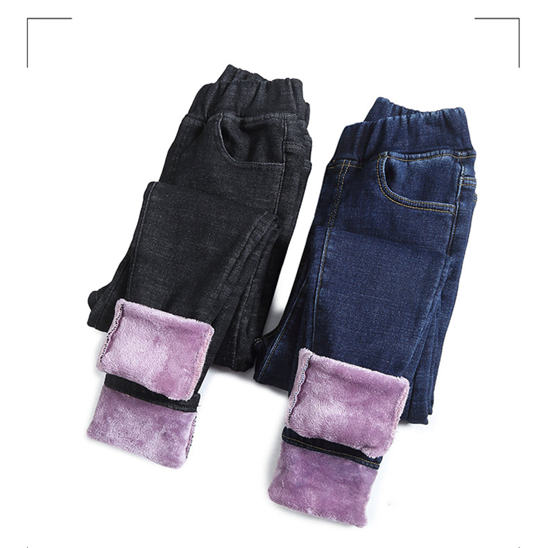 Women Jean Casual Thick Thermal  Winter New Skinny Stretch waist Jeans Fleece Pencil Pants Plush Warm Trousers