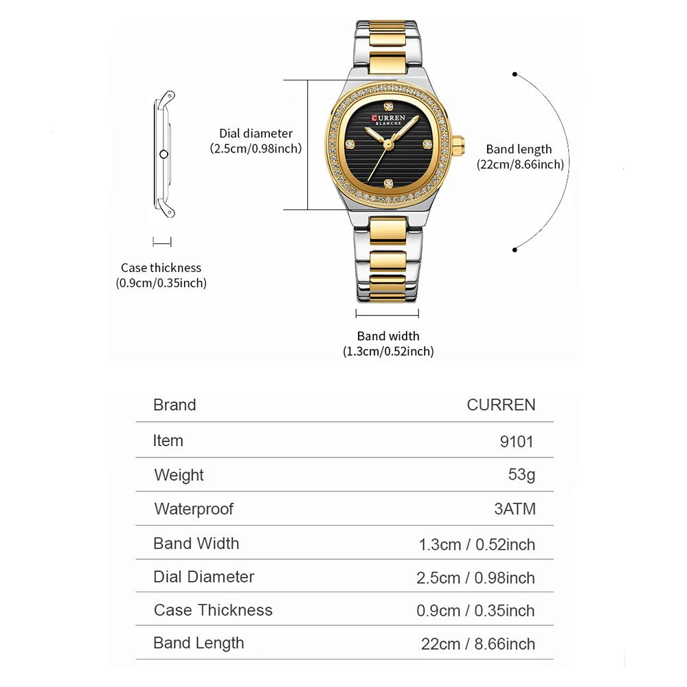 Women Quartz Watch CURREN Casual Wristwatches Ladies Stainless Steel Bracelet with Luminous Hands