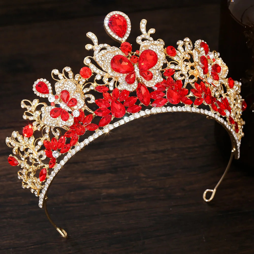 KMVEXO Baroque Big Crystal Butterfly Bridal Tiaras Crowns Headpiece Rhinestone Pageant Diadem Wedding Fairy and Bridal Crown