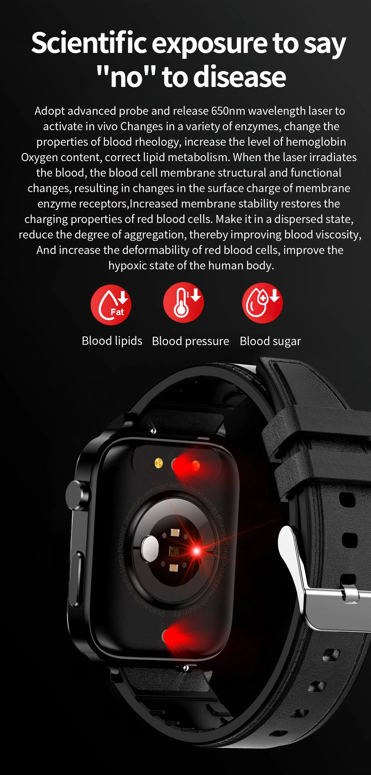 Lige Men Smart Watch Laser Treatment Health Heart Rate Blood Pressure Waterproof Sport Watch Body Temperature