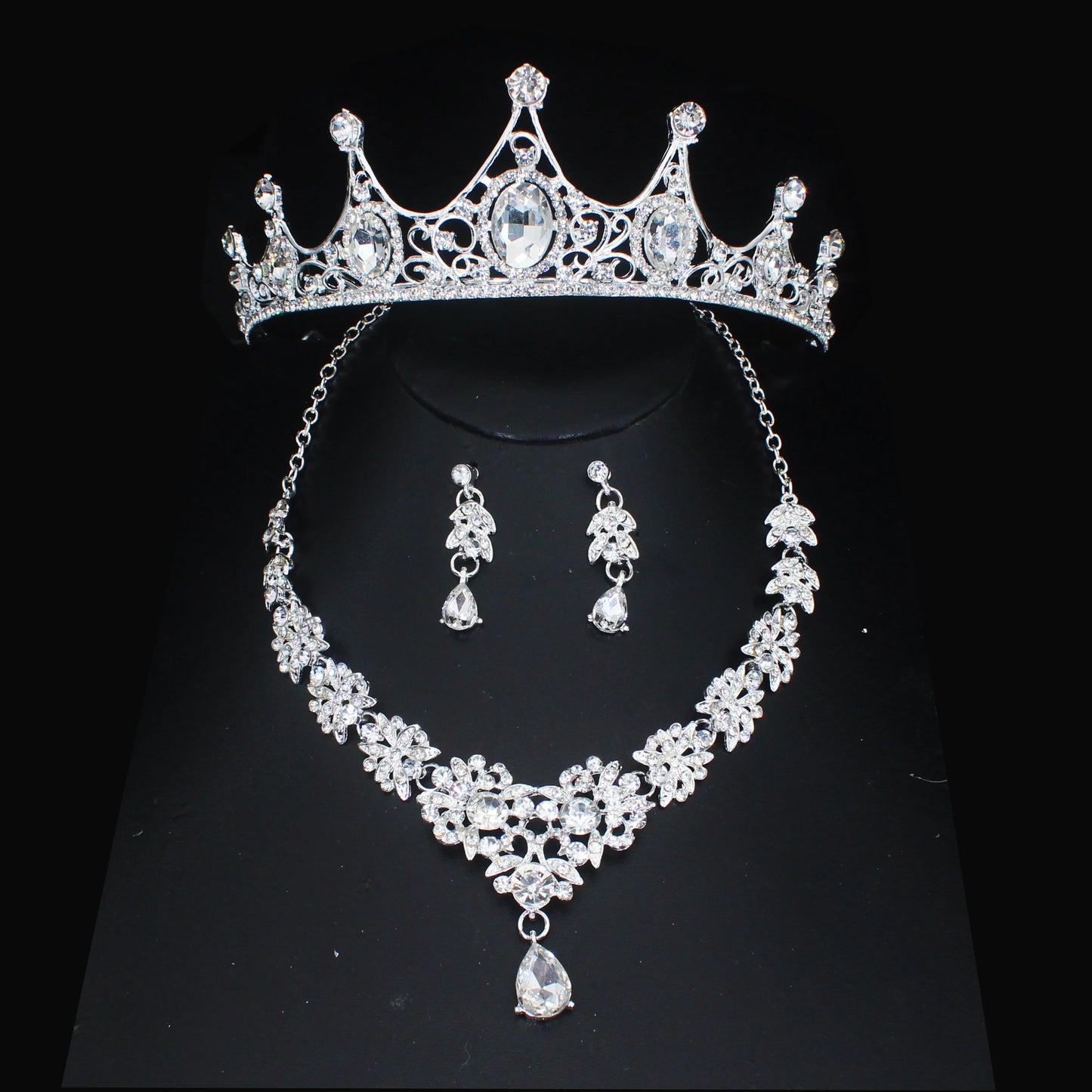 Crystal Wedding Bridal Jewelry Sets Women/Girl Gold Color Tiara/Crown Earrings Choker Necklace Bride Jewelry Set