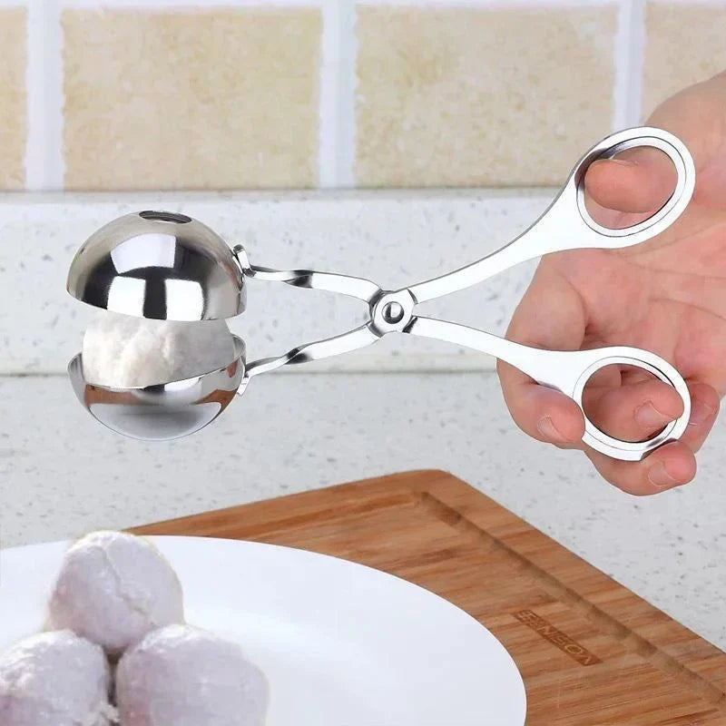 Meat Ball Maker tool, Scissor type Tool Stainless Steel Clip make Round Meat Ball, Rice Ball, Non Stick Kitchen Gadget