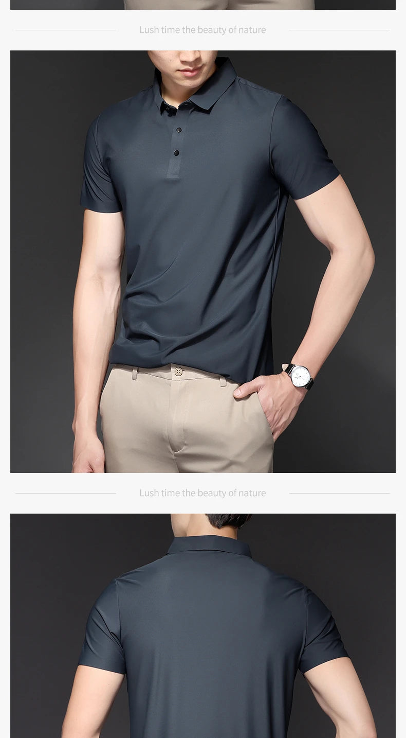 Men's Polo T-Shirt Summer Thin Breathable Stretch Casual Lapel Polo Shirt Male Brand Clothing