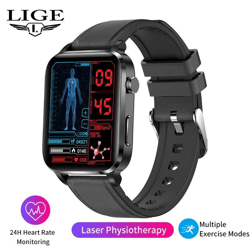 Lige Men Smart Watch Laser Treatment Health Heart Rate Blood Pressure Waterproof Sport Watch Body Temperature