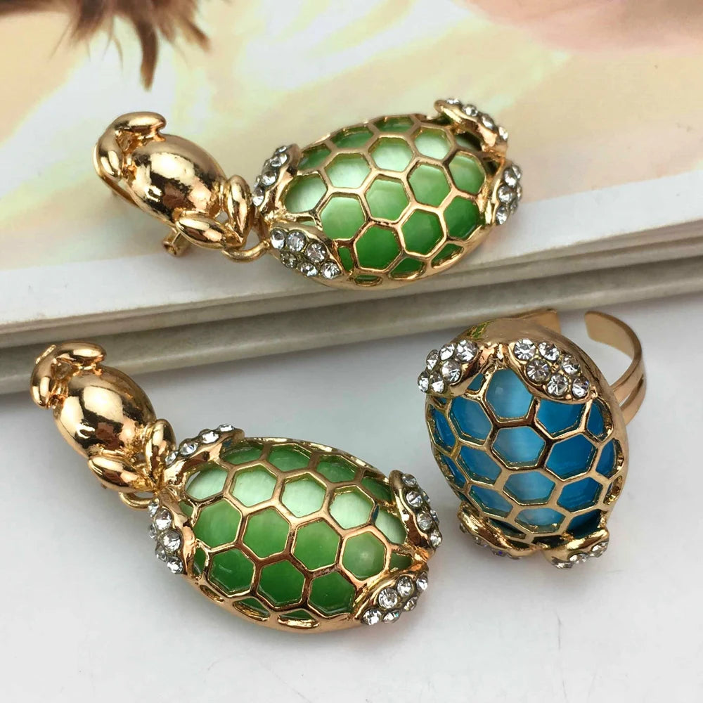 Gold-Plated Beads Necklace Earrings Bracelet Ring Sets Girls Birthday Gifts FHK17030