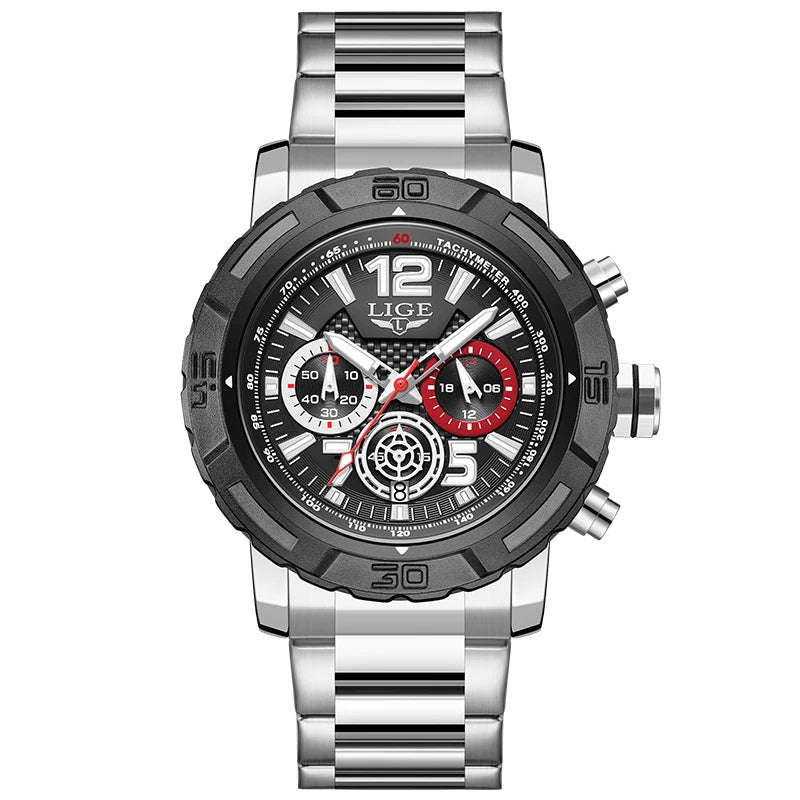 LIGE Men Watches with Date Militaries Fashion Watches For Men Waterproof Quartz Chronograph Sport Full Steel with Date