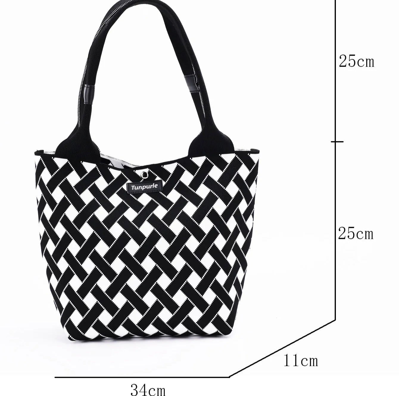 Ladies' classic tote bag, casual black and white handbag