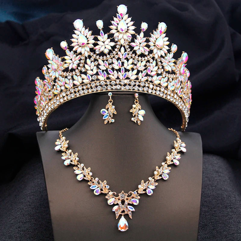 High Opal Pink Tiaras and necklace earrings Bridal Jewelry Sets or Crown Prom Birthday Costume